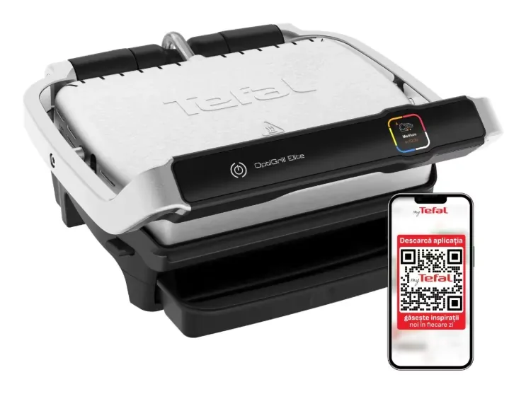 Grătarul Tefal OptiGrill Elite GC750D30, cu ecranul pe panoul din față